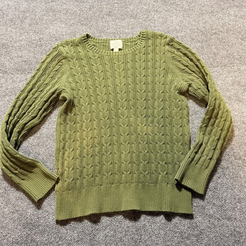 St. John's Bay Sweater Women's XL Green Cable Knit Crew Neck Pullover Casual